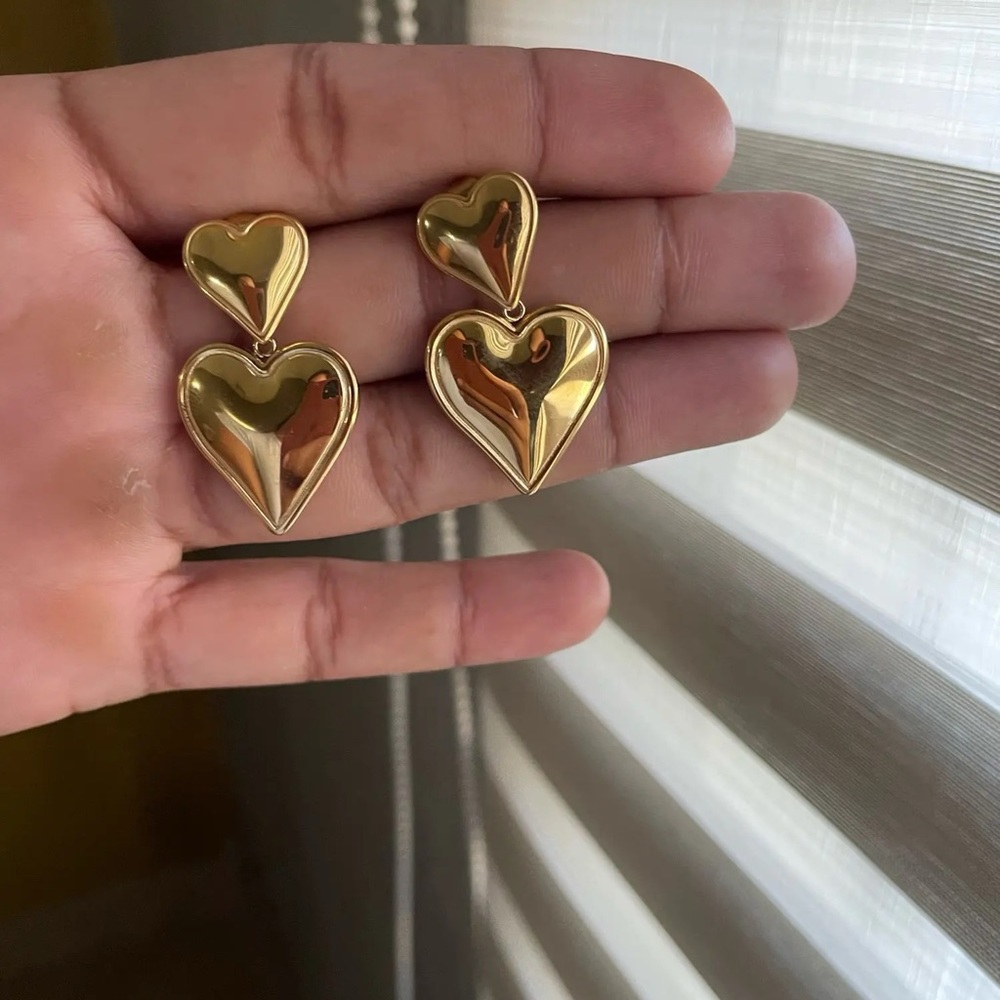 Vintage 18K Gold Plated Stainless Steel Double Heart Shaped